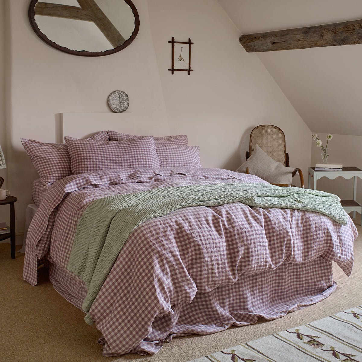 Laura Ashley Elderberry Gingham 100% Linen Duvet Cover