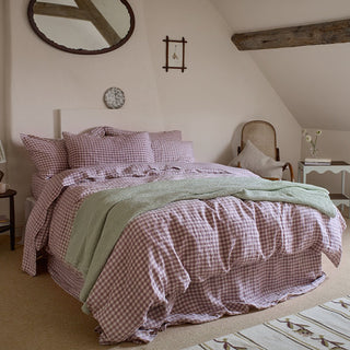 Laura Ashley Elderberry Gingham 100% Linen Duvet Cover