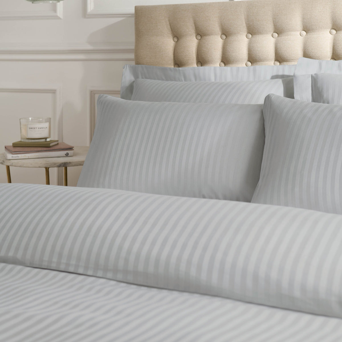 300 Thread Count Satin Stripe Duvet Cover Set - Grey – Laura Ashley UK