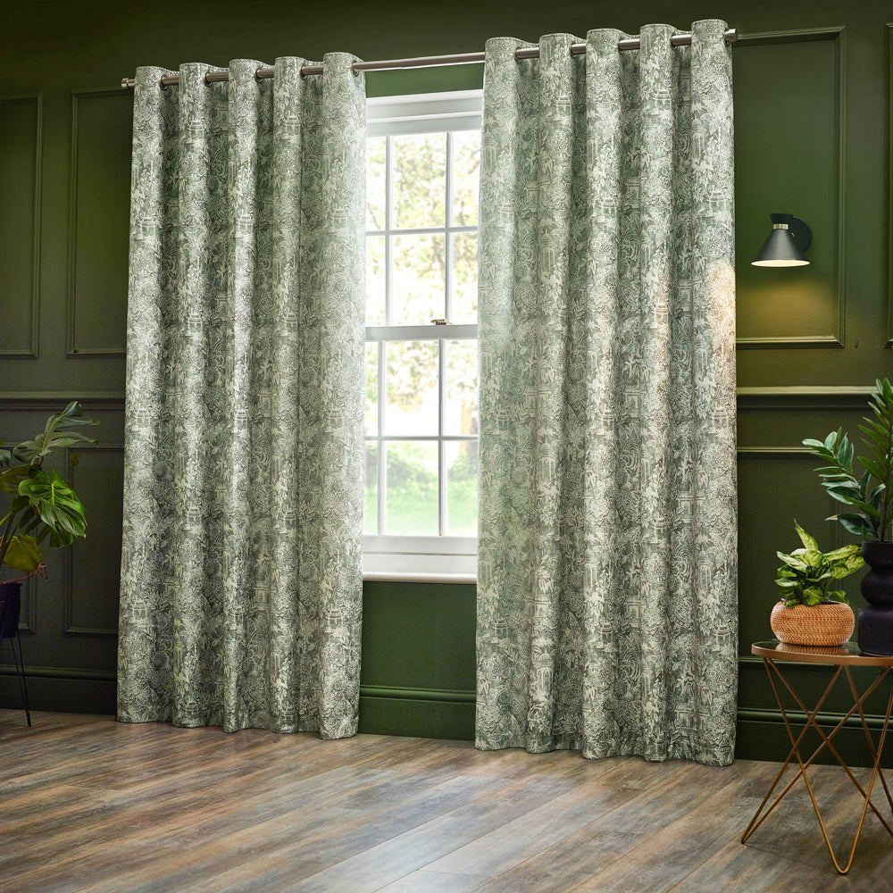 Laura Ashley Bengal Chenille Room Darkening Eyelet Curtains Sage