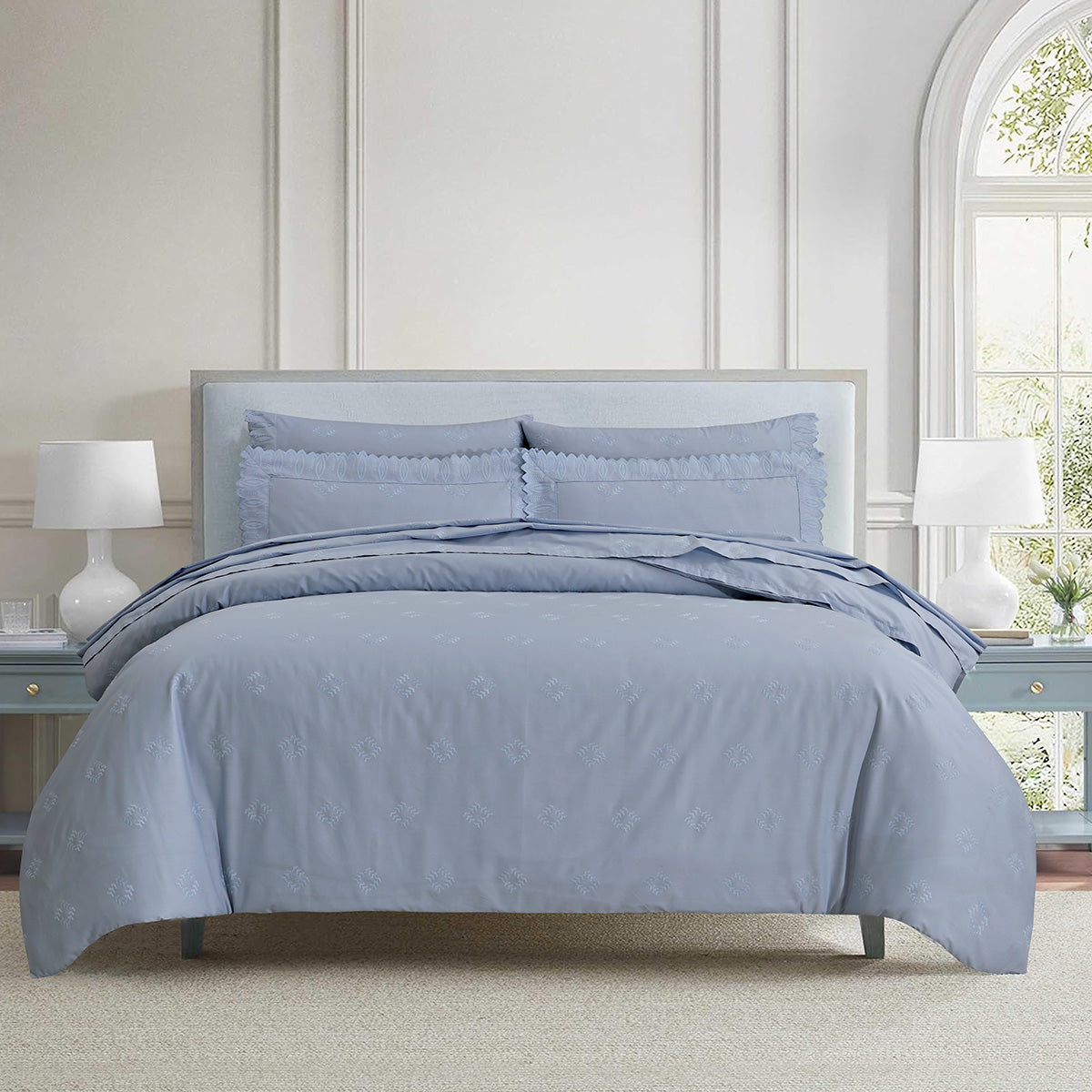 Embroidered Cotton Bed Sheet Set Sky Blue BS-444B