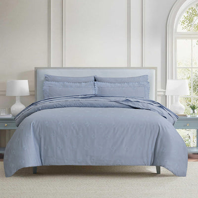 Embroidered Cotton Bed Sheet Set Sky Blue BS-444B