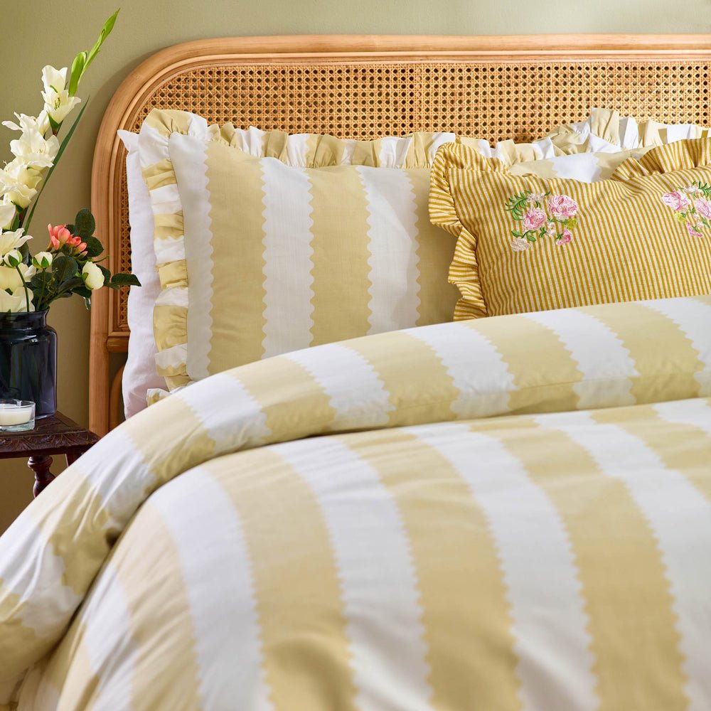 Laura Ashley Birdie Stripe Ruffle Duvet Cover Set Butter Yellow