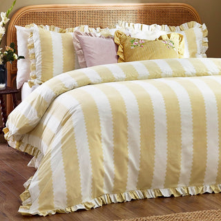Laura Ashley Birdie Stripe Ruffle Duvet Cover Set Butter Yellow