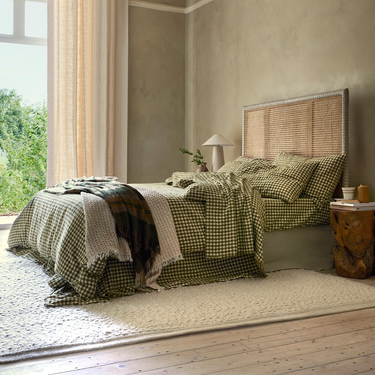 Botanical Green Gingham Linen Blend Duvet Cover by Laura Ashley