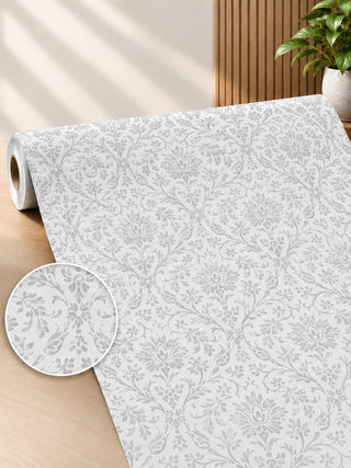 LAURA ASHLEY Classic Floral Damask Wallpaper – Soft Beige