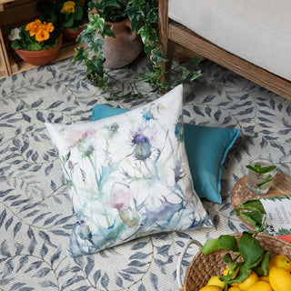 Laura Ashley Damson Bristle Outdoor Cushion Green/Purple London