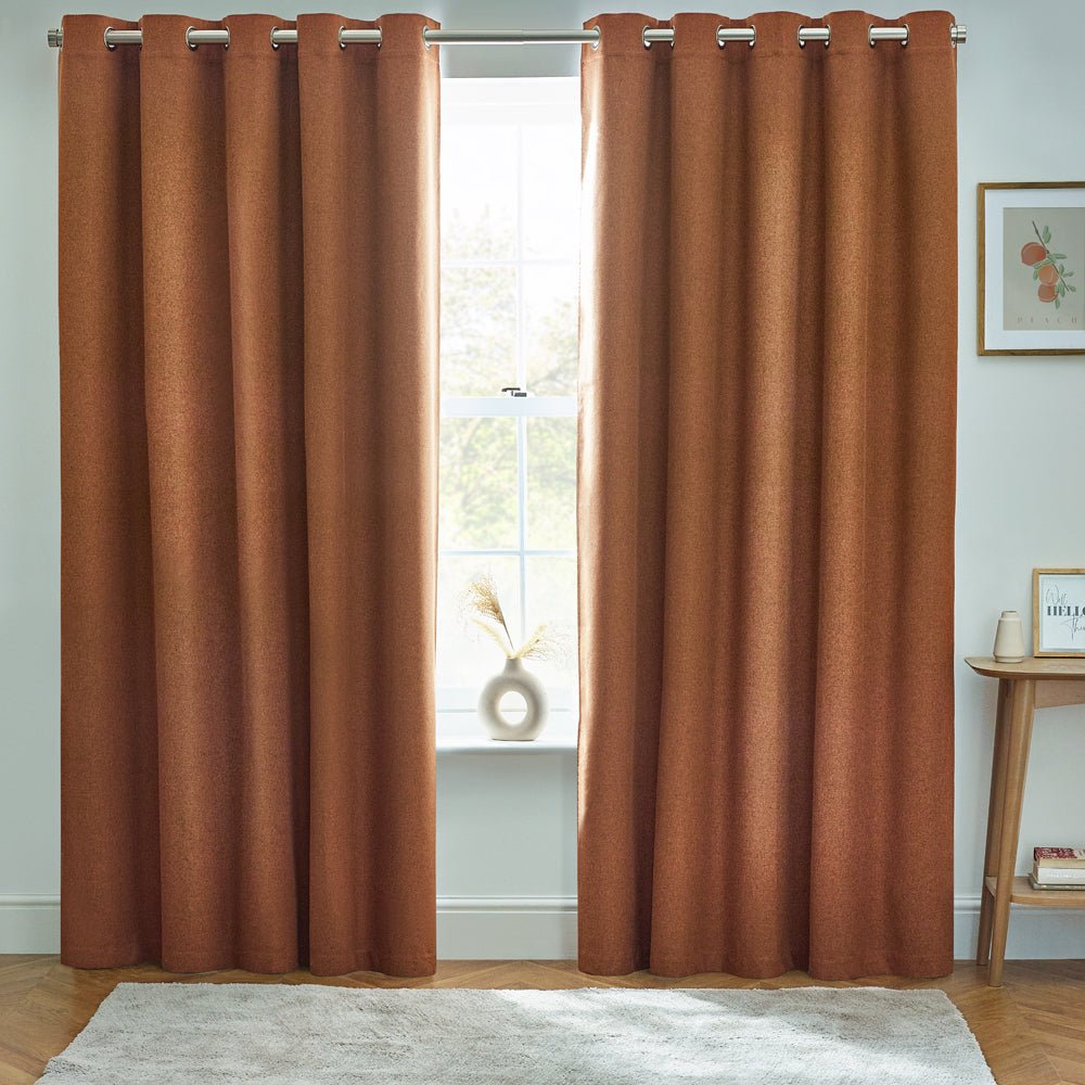 Laura Ashley Dawn Textured Blackout Eyelet Curtains Brick