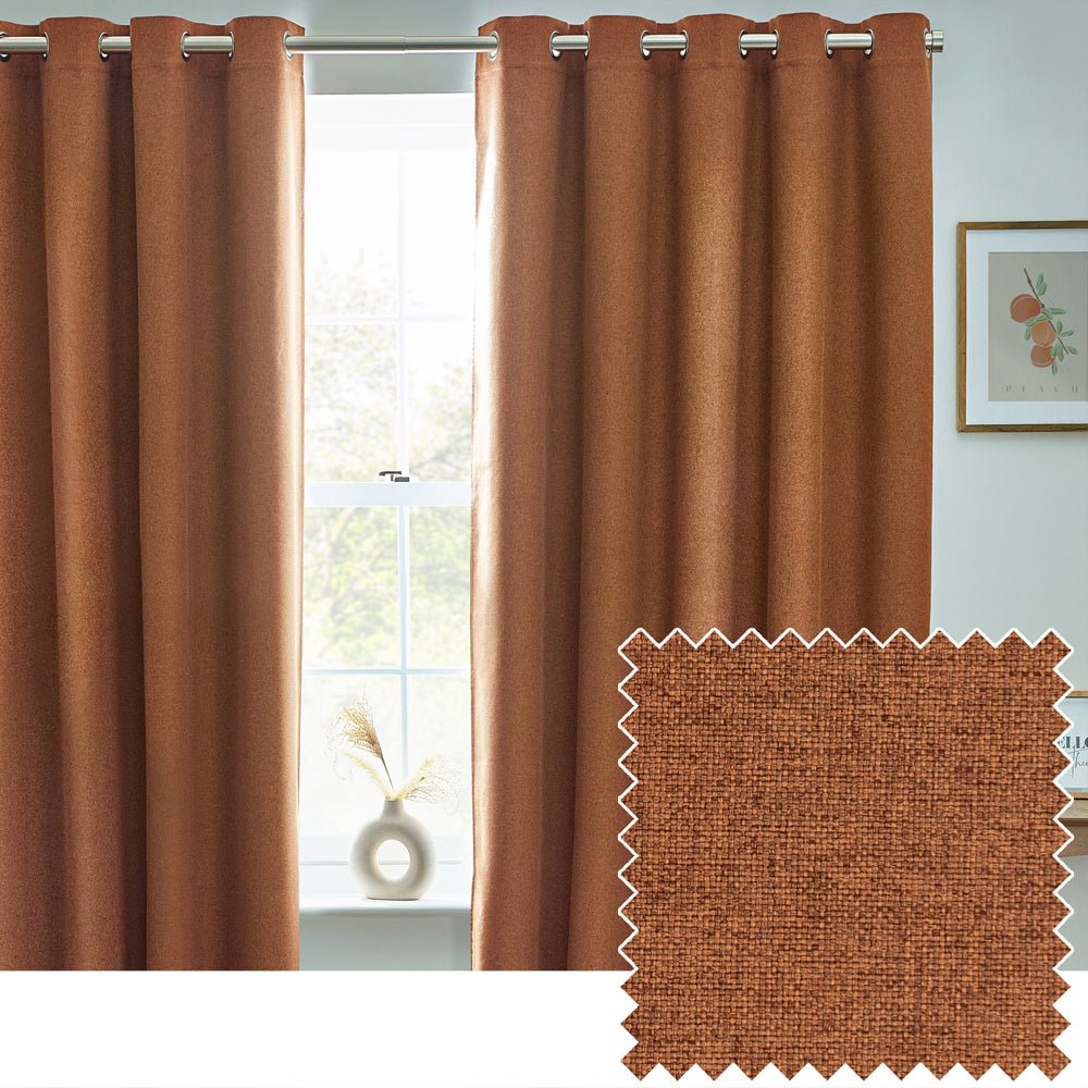 Laura Ashley Dawn Textured Blackout Eyelet Curtains Brick