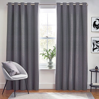 Laura Ashley Dawn Textured Blackout Eyelet Curtains Charcoal