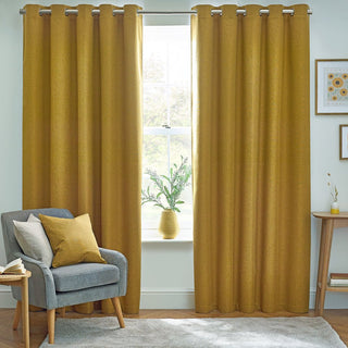 Laura Ashley Dawn Textured Blackout Eyelet Curtains Mustard