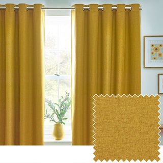 Laura Ashley Dawn Textured Blackout Eyelet Curtains Mustard