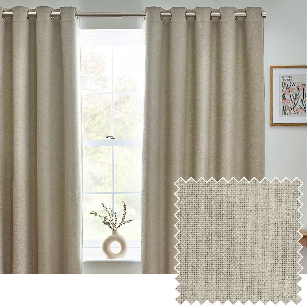 Laura Ashley Dawn Textured Blackout Eyelet Curtains Natural