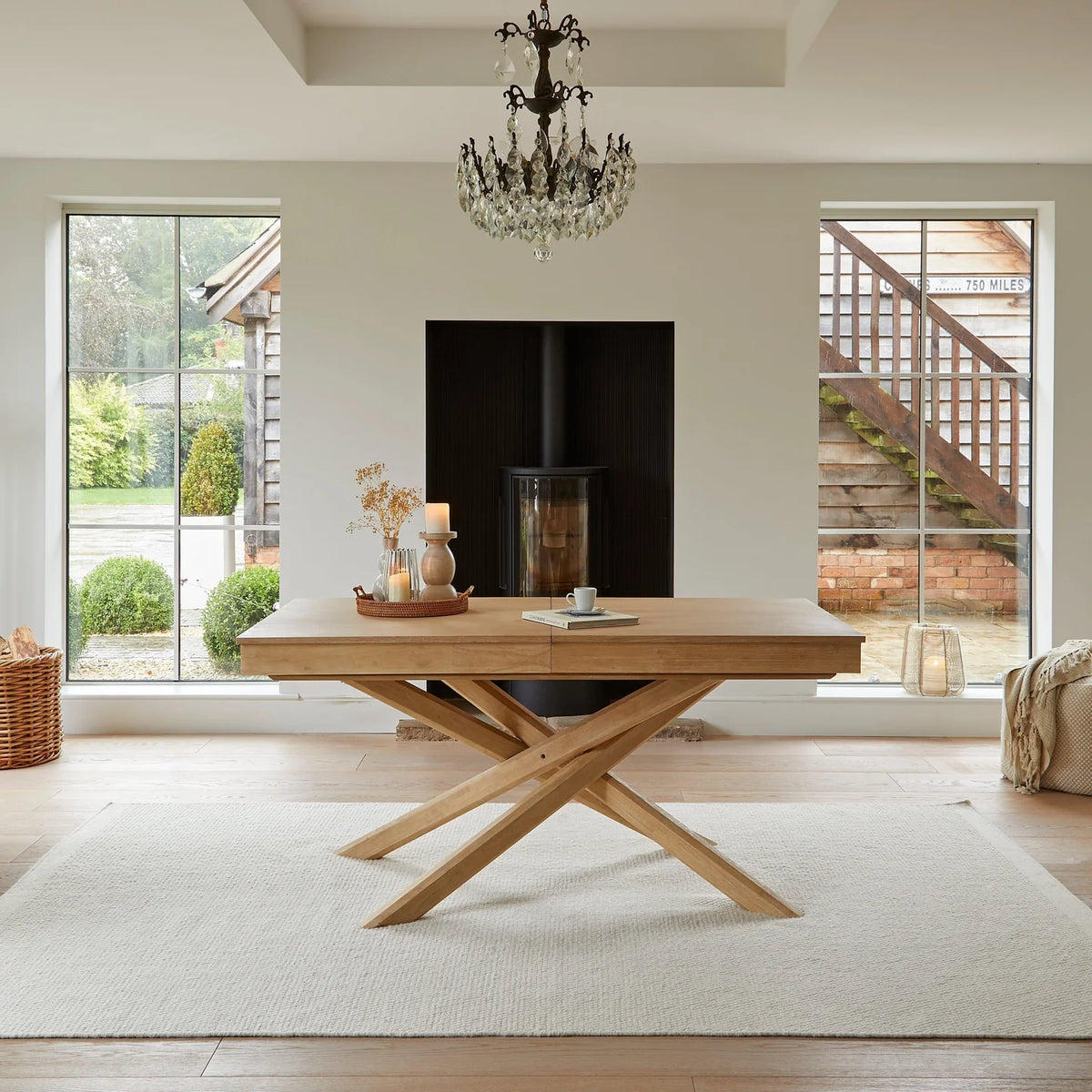 Whitewash Extending Dining Table Set - 9 Seater - Bella Light Beige Boucle Dining Chairs - Whitewash Legs