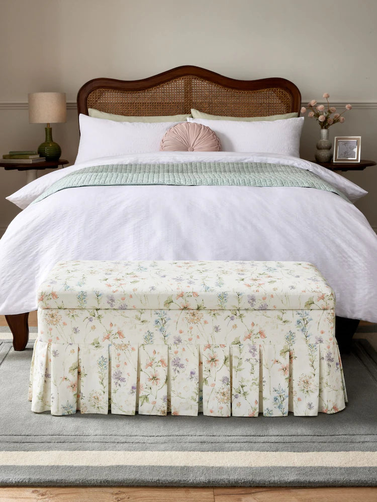 Laura Ashley Wild Meadow Chalk Pink Fifield Storage Ottoman Bench