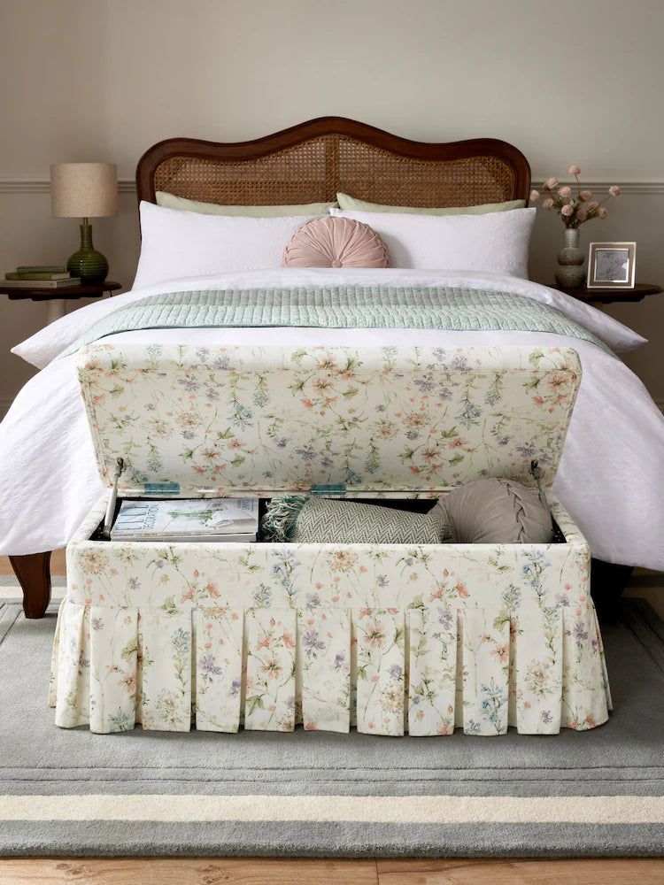 Laura Ashley Wild Meadow Chalk Pink Fifield Storage Ottoman Bench