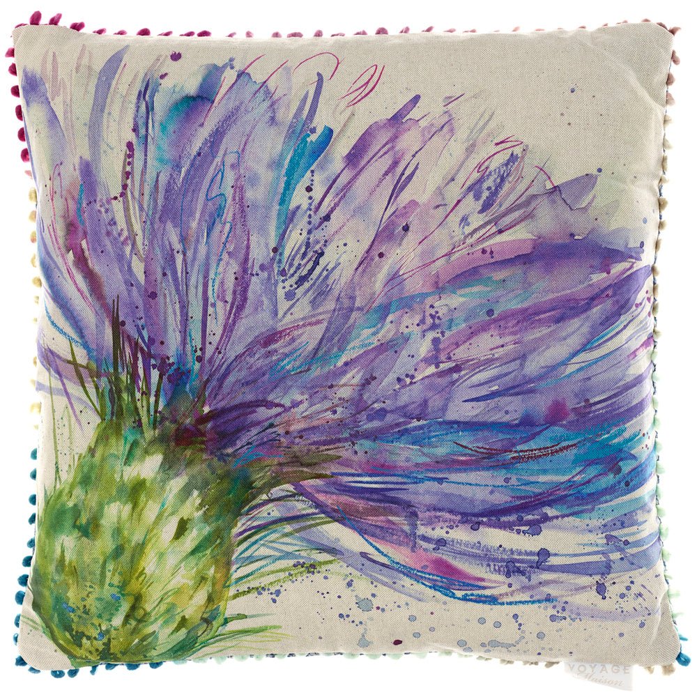 Expressive Thistle Printed Cushion Purple