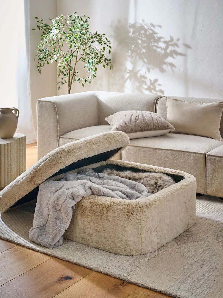 Alaska Faux Fur Leopard Kimpton Storage Footstool