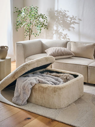 Alaska Faux Fur Leopard Kimpton Storage Footstool