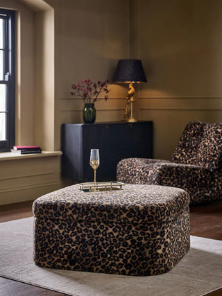 Alaska Faux Fur Leopard Kimpton Storage Footstool
