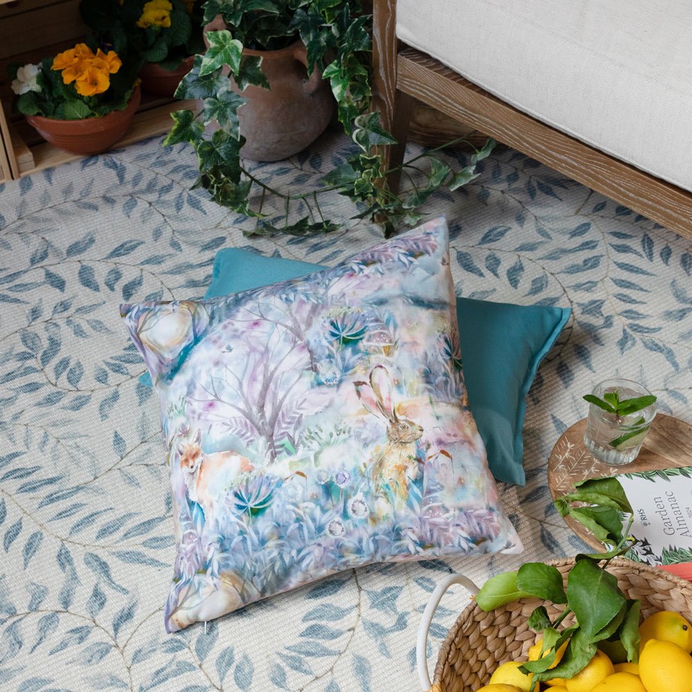 Laura Ashley Fox And Hare Outdoor Cushion True Blue