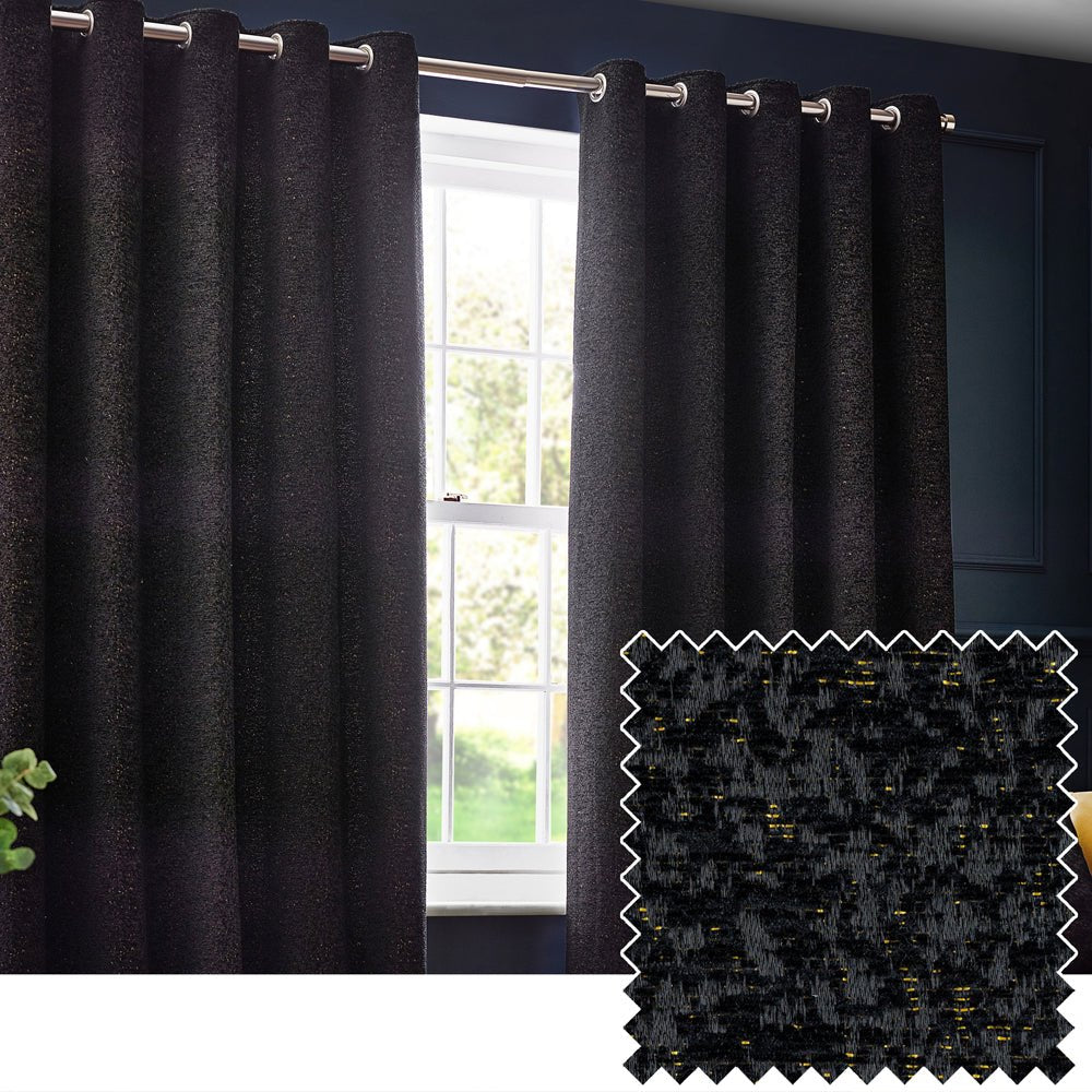 Laura Ashley Galaxy Chenille Room Darkening Eyelet Curtains Black