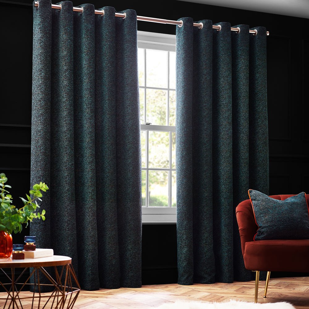Laura Ashley Galaxy Chenille Room Darkening Eyelet Curtains Emerald