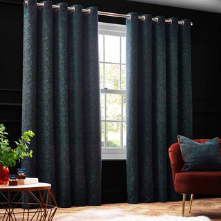 Laura Ashley Galaxy Chenille Room Darkening Eyelet Curtains Emerald