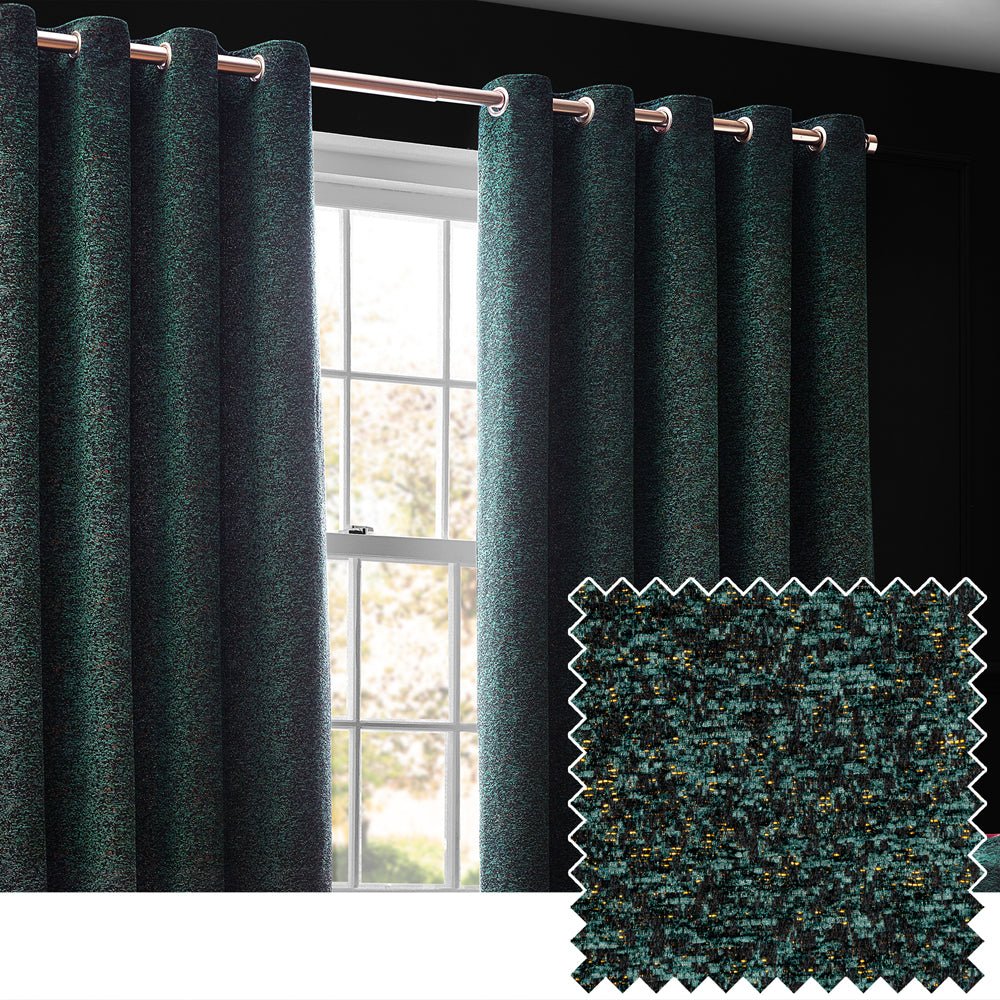 Laura Ashley Galaxy Chenille Room Darkening Eyelet Curtains Emerald