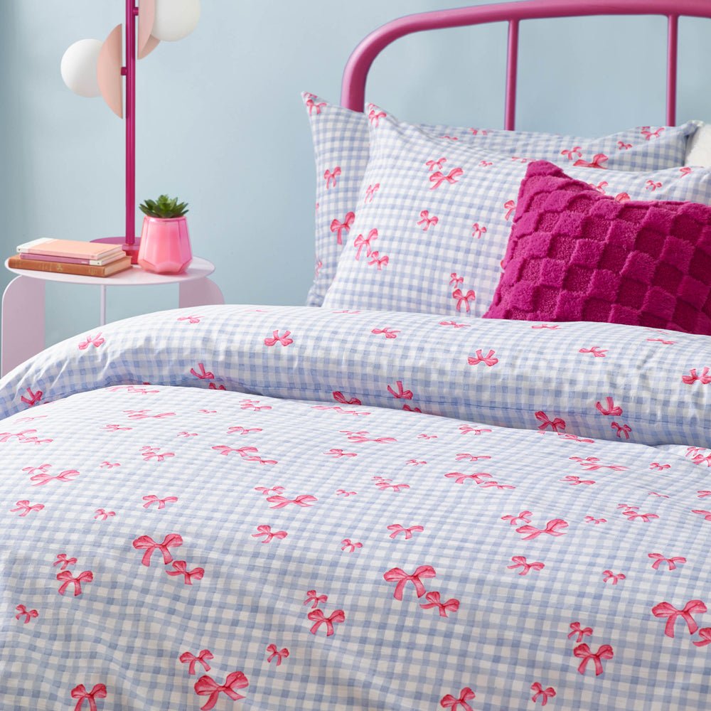 Laura Ashley Gingham Bows Printed Duvet Cover Set Blue