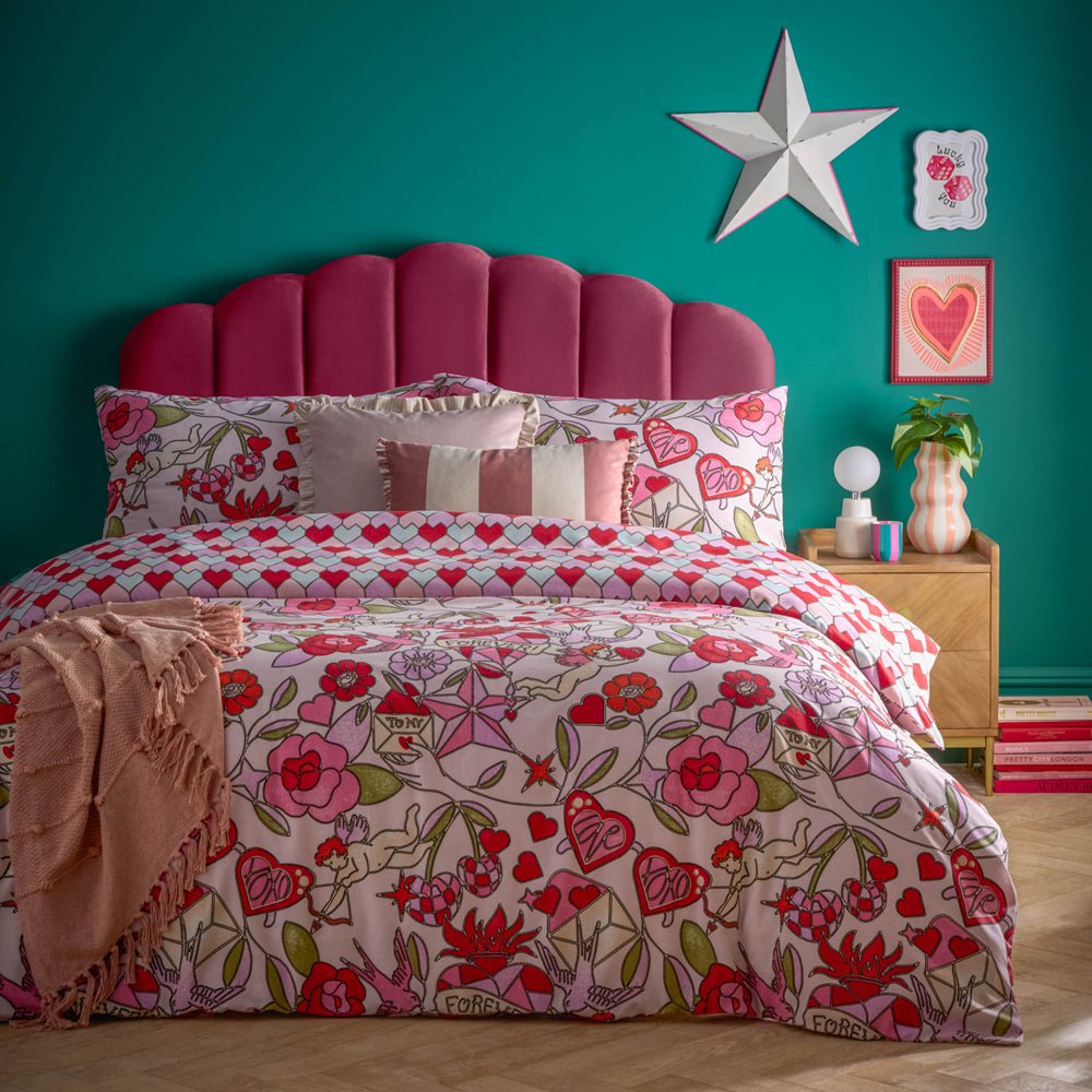 Laura Ashley Glass Hearts Printed Duvet Cover Set Pink