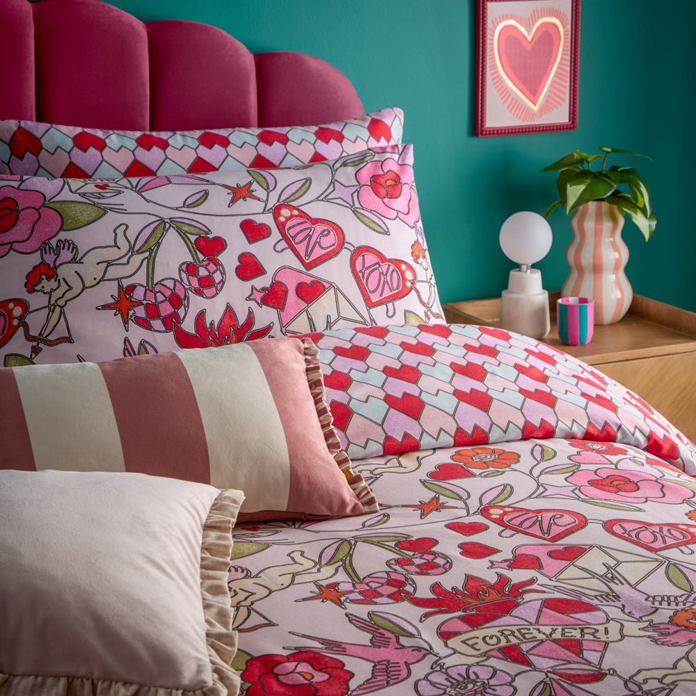 Laura Ashley Glass Hearts Printed Duvet Cover Set Pink