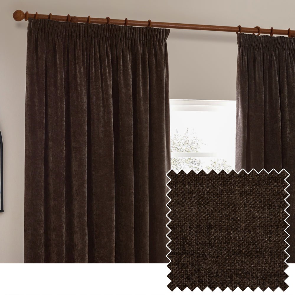 Laura Ashley Chenille Velvet Room Darkening Pencil Pleat Curtains