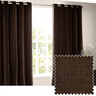 Laura Ashley Chenille Velvet Room Darkening Curtains Brown