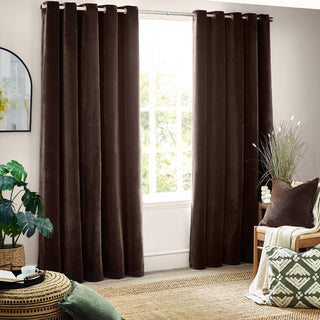 Laura Ashley Chenille Velvet Room Darkening Curtains Brown
