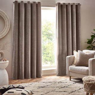 Laura Ashley Chenille Velvet Room Darkening Curtains Greige