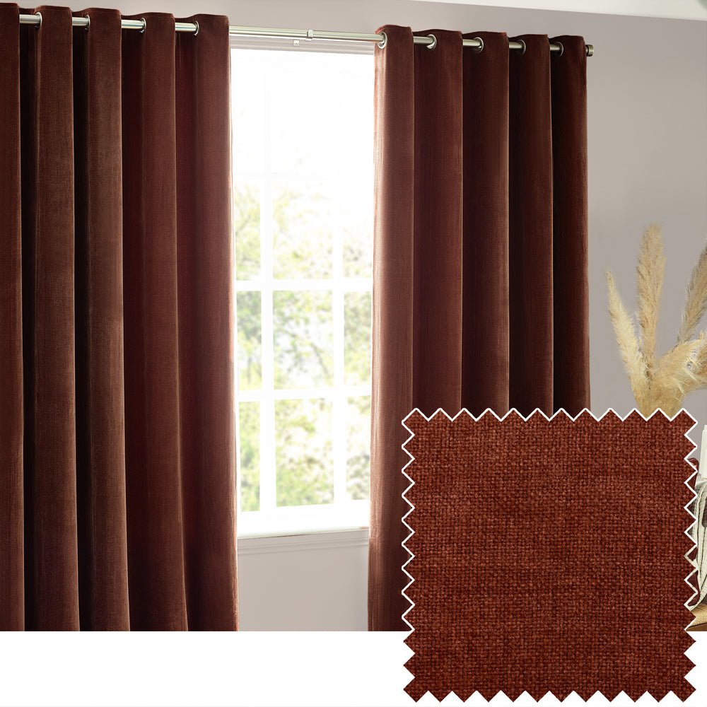 Laura Ashley Chenille Velvet Room Darkening Curtains Nutmeg