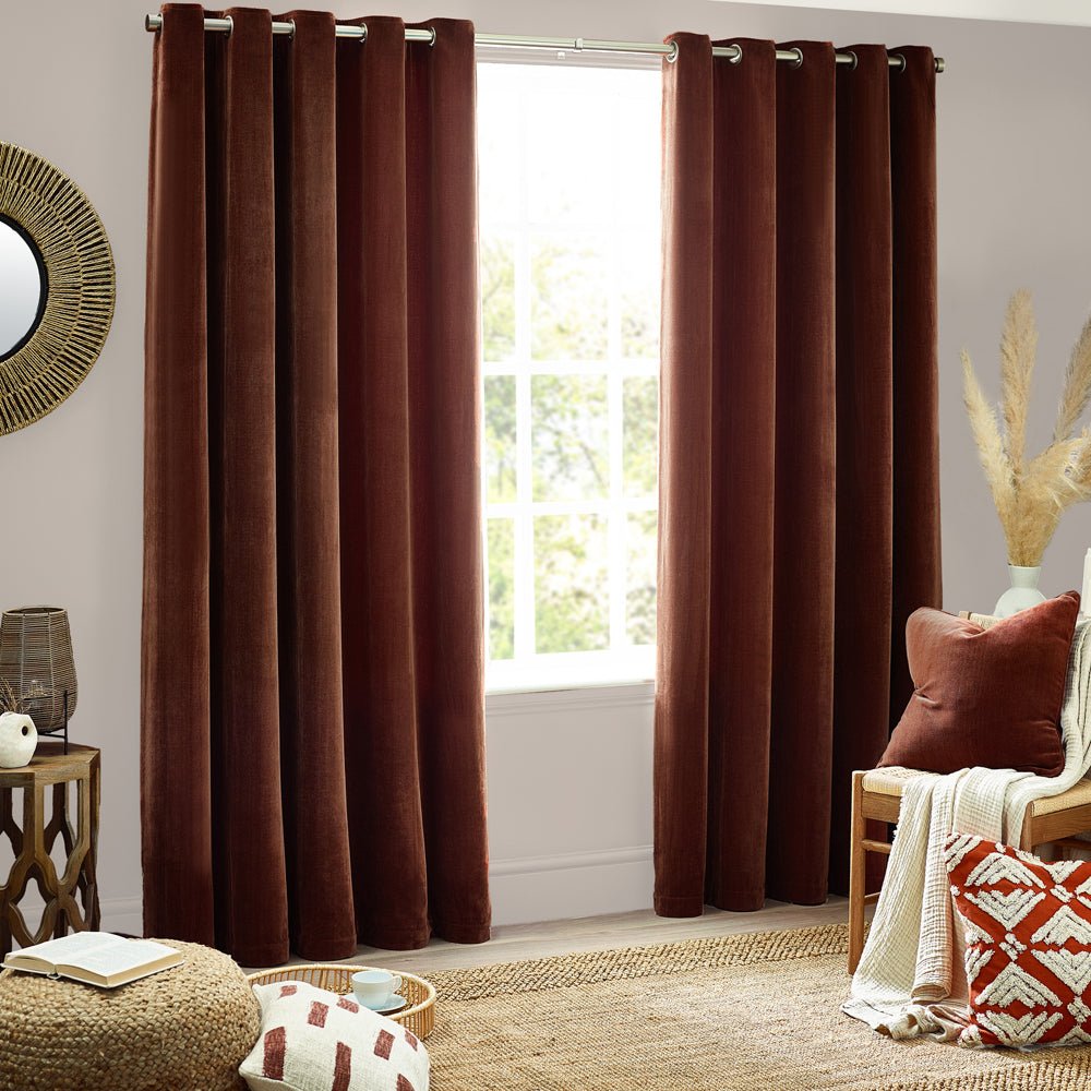 Laura Ashley Chenille Velvet Room Darkening Curtains Nutmeg