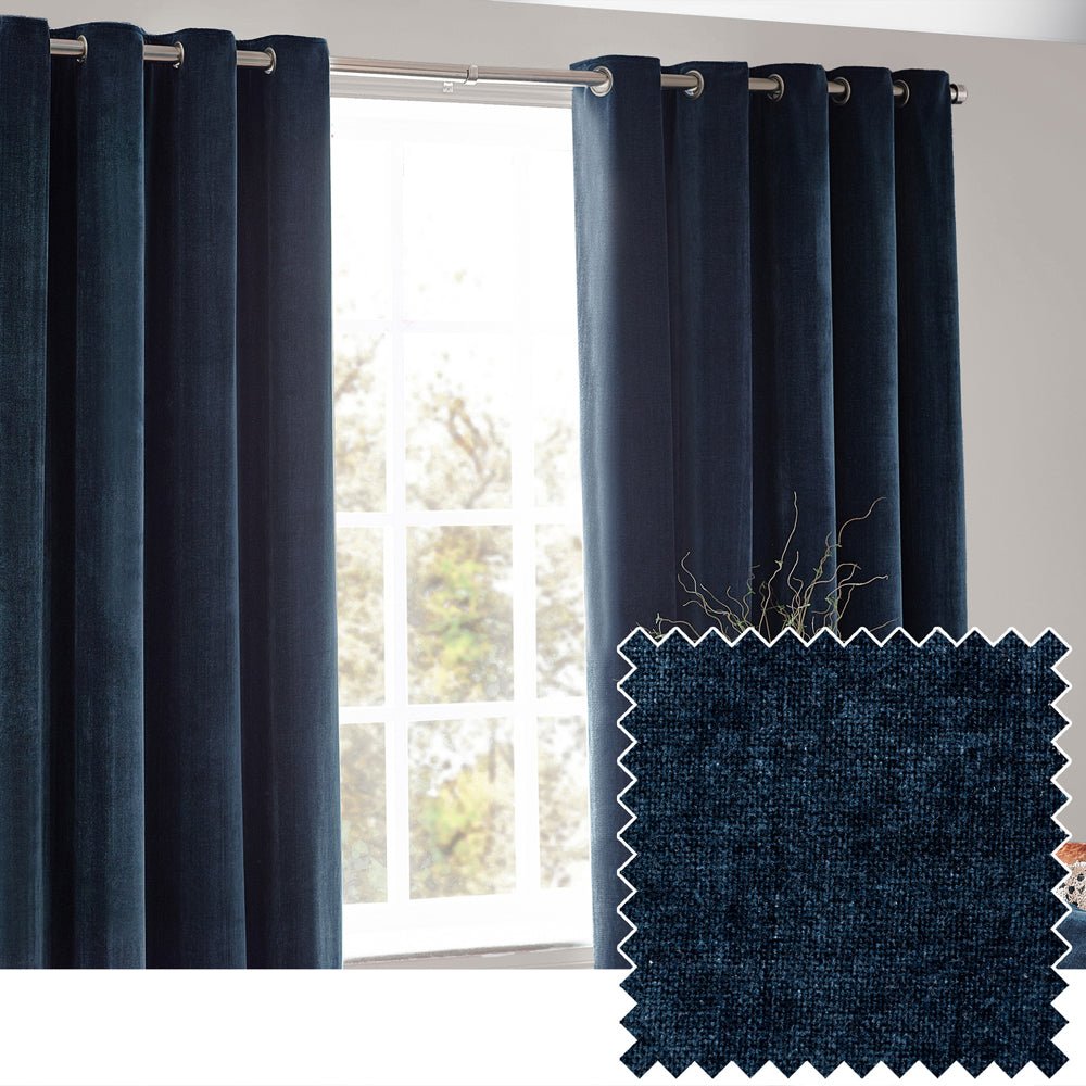 Laura Ashley Chenille Velvet Room Darkening Curtains Navy