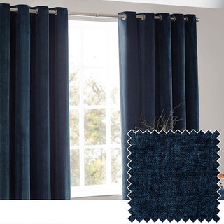 Laura Ashley Chenille Velvet Room Darkening Curtains Navy