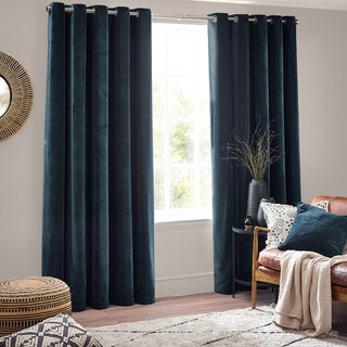 Laura Ashley Chenille Velvet Room Darkening Curtains Navy