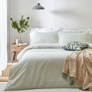 Laura Ashley Hebden Mélange Stripe 100% Cotton Duvet Cover Eucalyptus