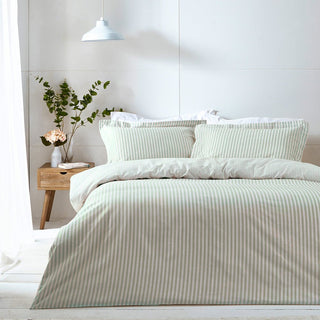 Laura Ashley Hebden Mélange Stripe 100% Cotton Duvet Cover Eucalyptus