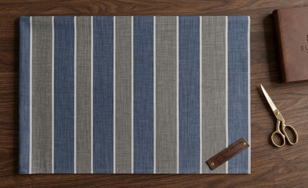 LAURA ASHLEY Classic Slate Blue &amp; Grey Striped Fabric