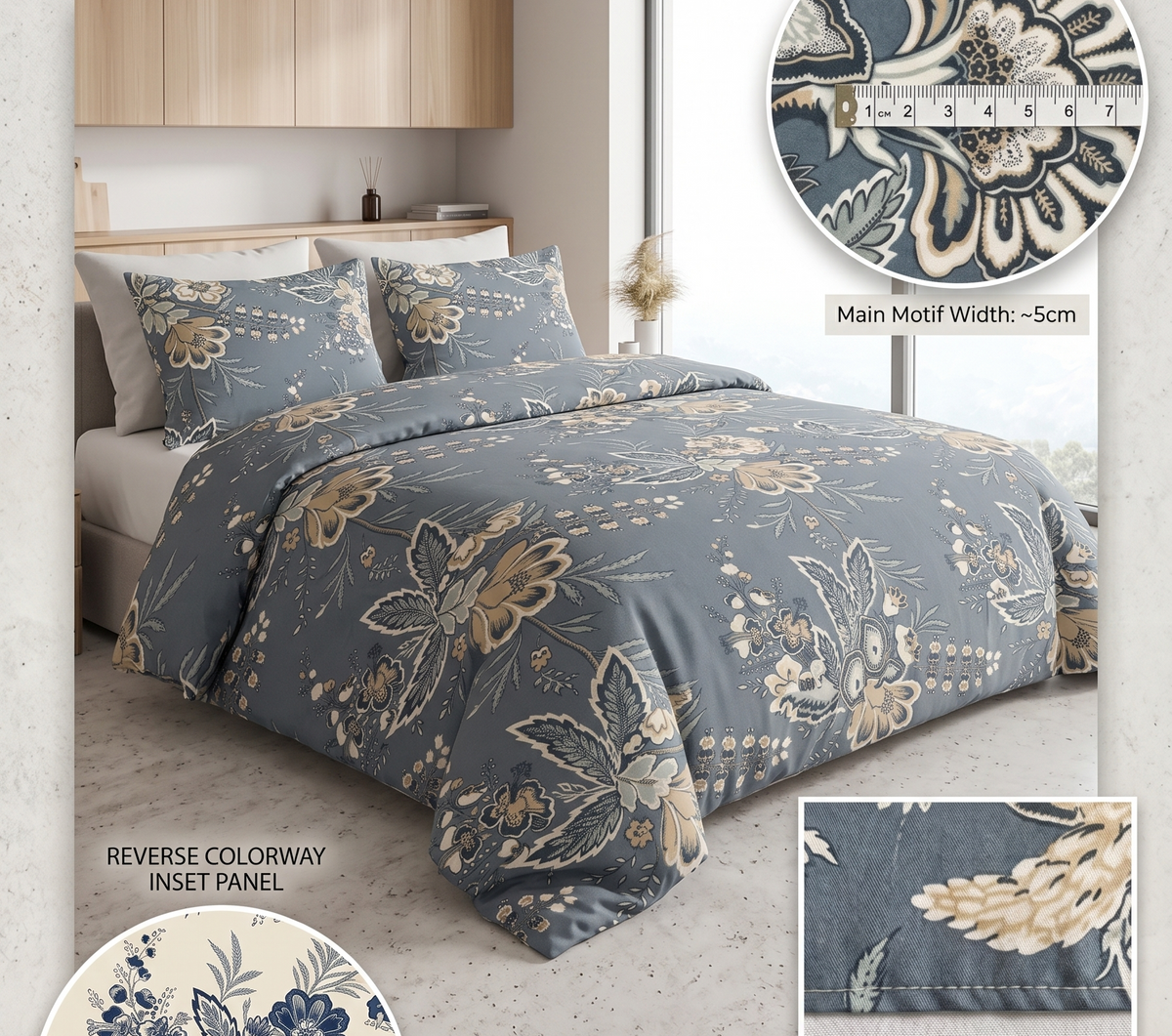 LAURA ASHLEY Vintage Blue Floral Duvet Cover &amp; Pillowcase Bedding Set