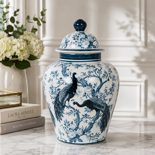 Laura Ashley Midnight Blue Belvedere Peacock Porcelain Ginger Jar Large