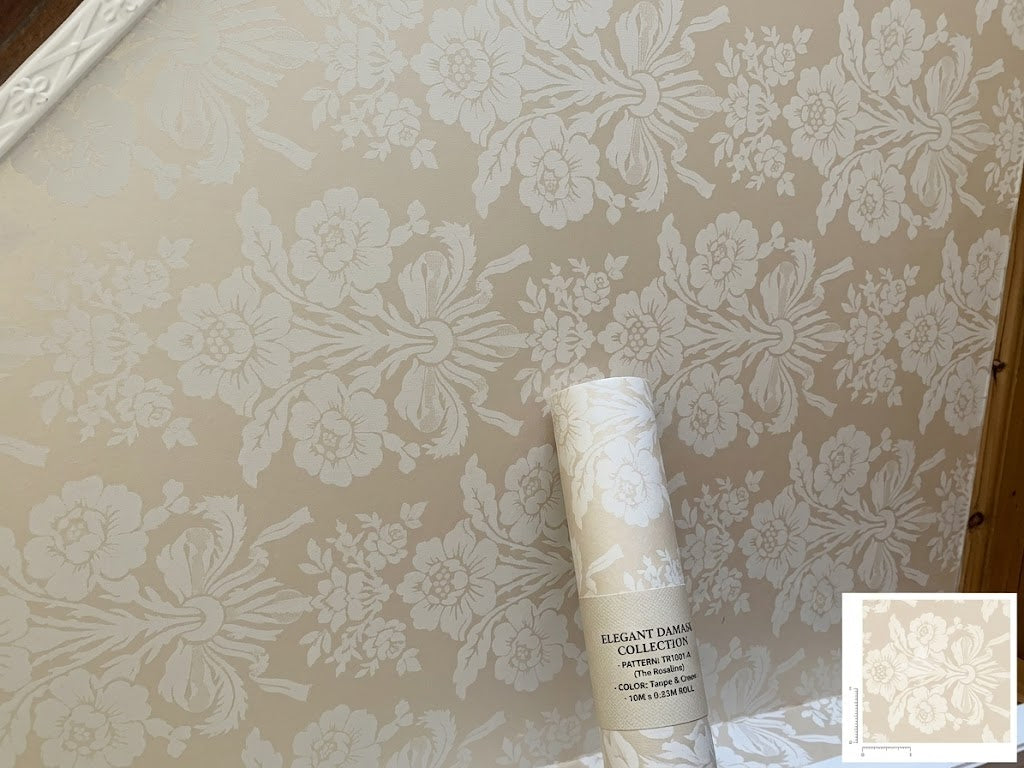 Laura Ashley Premium Floral Damask Wallpaper - Cream &amp; Taupe