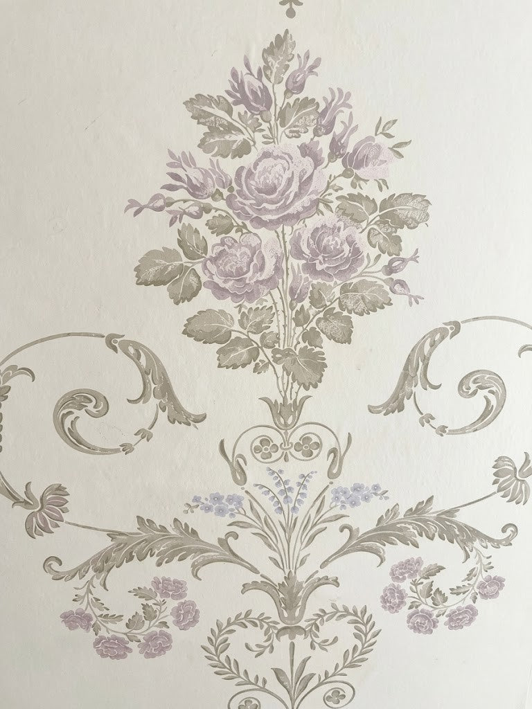 Laura Ashley Vintage Lilac Floral Damask Wallpaper – Ivory Rose Bouquet