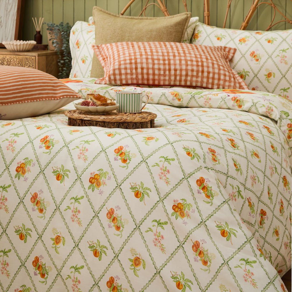Laura Ashley Peach Harvest Printed Duvet Cover Set Orange