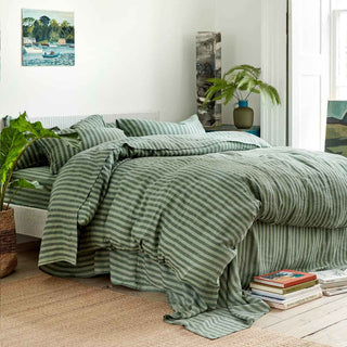 Pine Green Pembroke Stripe Linen Blend Duvet Cover from Laura Ashley